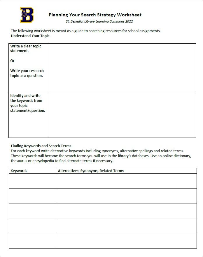 Planning Your Search Strategy Worksheet